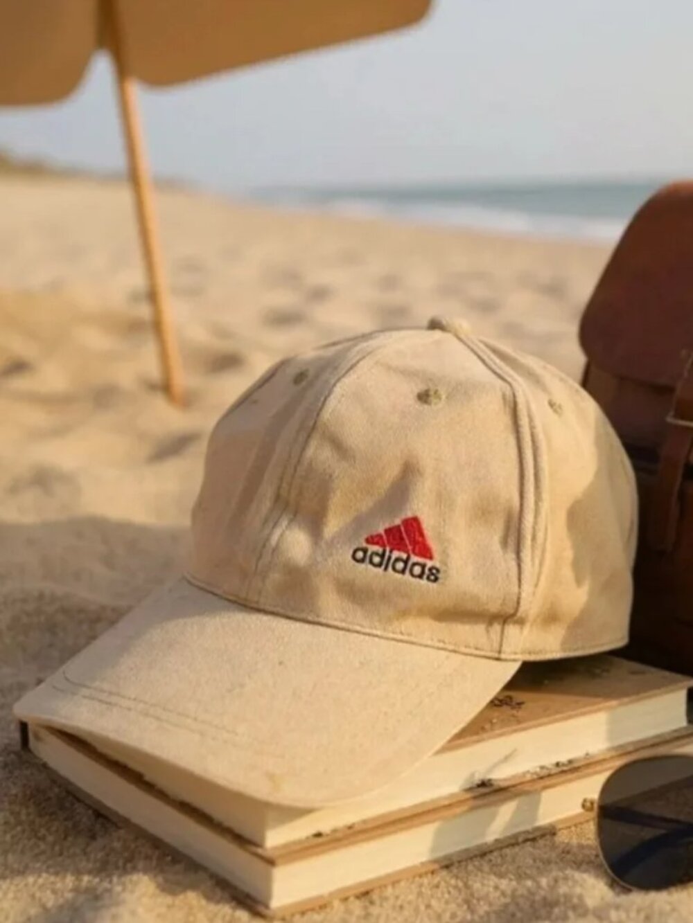 Adidas Tan Baseball Cap Red Embroidered Logo Dad Hat Adjustable Strapback